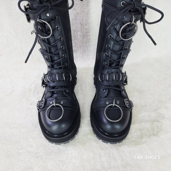 Valor Goth Combat Biker Ankle Boots Black Matte Men US Size - Picture 7 of 13